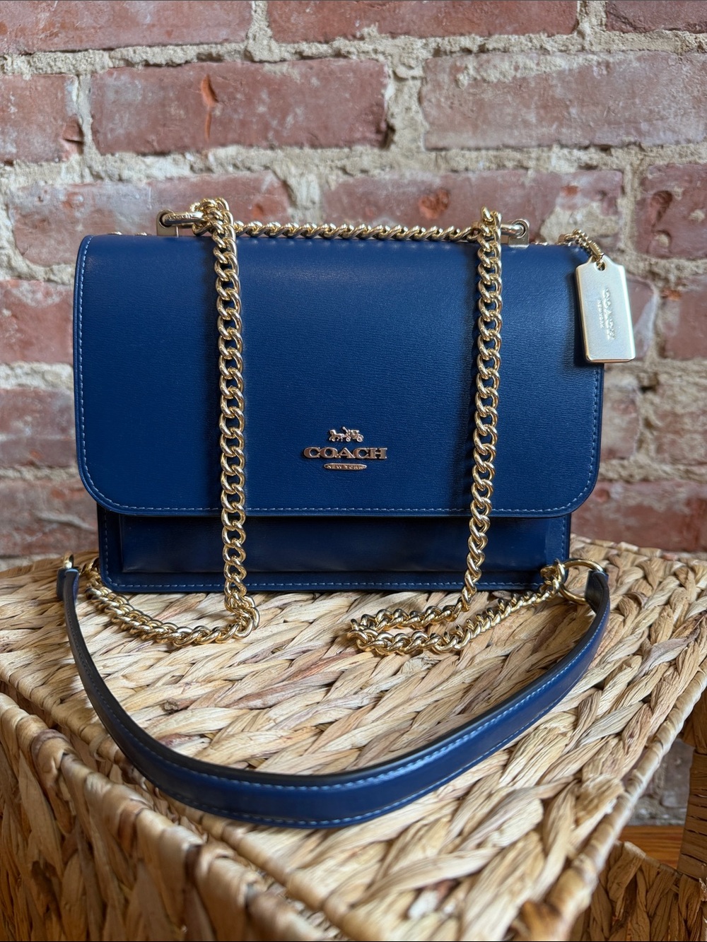 Coach Klare Navy Leather Chain Crossbody with Gold Hardware